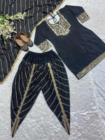 Good Looking Black Color Sequence Work Dhoti Suit
