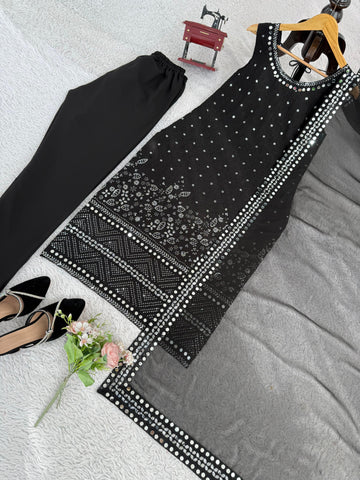 Gorgeous Black Georgette Thread Work Sharara Suit