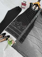 Gorgeous Black Georgette Thread Work Sharara Suit
