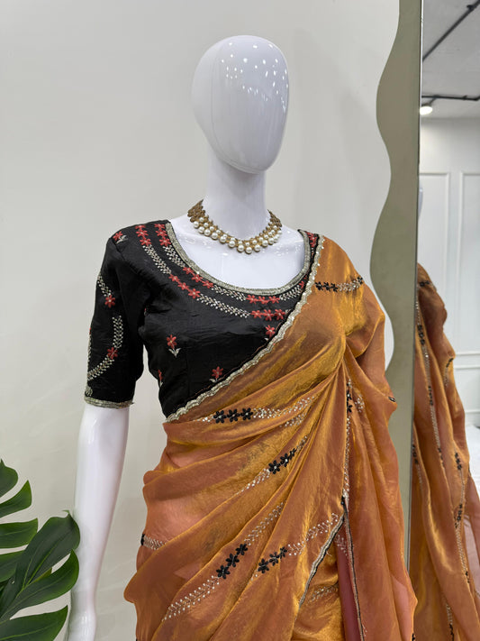 Orange Color Fendy Silk Saree