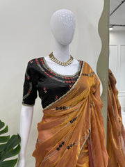 Orange Color Fendy Silk Saree