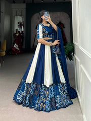 Traditional Wear Blue Color Pure Rayon Lehenga Choli