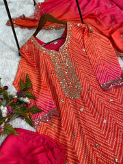 Precious Embroidery Work Orange With Pink Color Salwar Suit