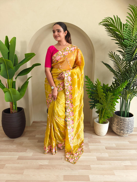 Beautiful Crush Silk Yellow Color Saree