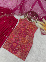 Gorgeous Pink Chinon Silk Sequence Work Sharara Suit