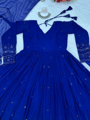 Lovely Sequence Work Navy Blue Color Gown