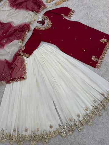 Lovely Maroon Crepe Sequence Work Sharara Suit