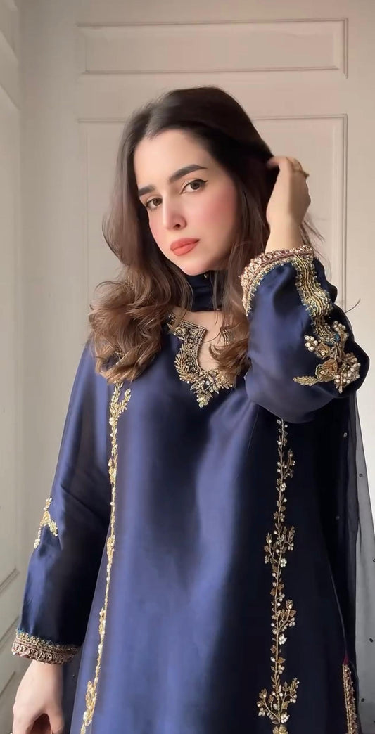 Navy Blue Color Fully Stitched Farshi Salwar Suit