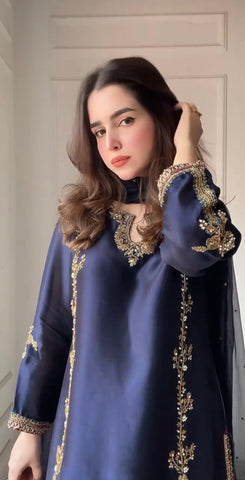 Navy Blue Color Fully Stitched Farshi Salwar Suit