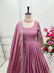 Stunning Embroidery Work Lavender Color Anarkali Gown