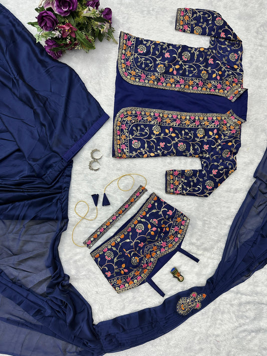 Wedding & Party Wear Rangoli Silk Navy Blue Color Saree