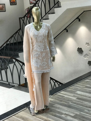 Ravishing Sky Blue Georgette Embroidery Palazzo Suit