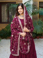 Function Wear Vichitra Silk Marron Color Gown