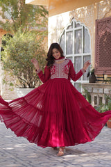 Demanding Embroidery Pearl Work Maroon Color Gown