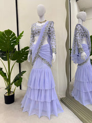 Lavender Color Sequence Work Party Wear Lehenga Saree