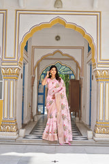 Pink Color Lovely Embroidered Work Saree