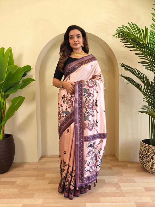 Blissful Digital Print Light Pink Saree