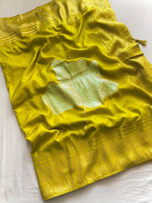 Blissful Munga Silk Yellow Color Saree