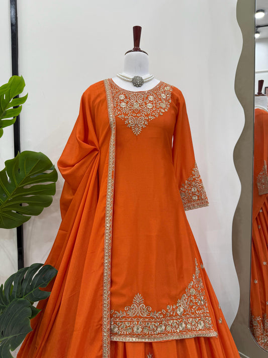 Occasion Wear Orange Color Top With Lehenga