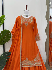 Occasion Wear Orange Color Top With Lehenga