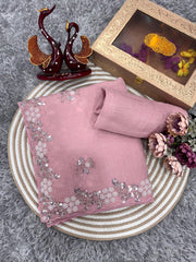 Party Wear Heavy Work Pink Color Stylish Saree