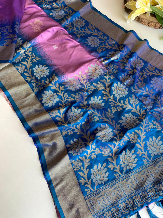 Pretty Tone Silk Lavender & Blue Color saree
