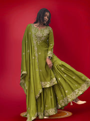 Innovative Chinon Silk Green Color Sharara Suit