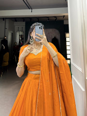Designer Zari Weaving Work Orange Color Lehenga Choli