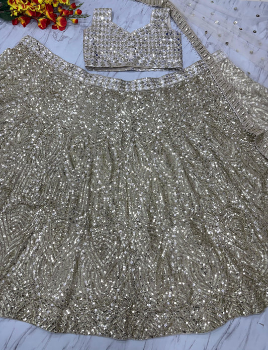 Full Heavy Sequence Work Beige Color Lehenga Choli