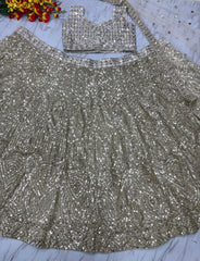 Full Heavy Sequence Work Beige Color Lehenga Choli