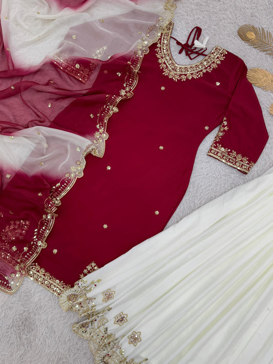 Lovely Maroon Crepe Sequence Work Sharara Suit