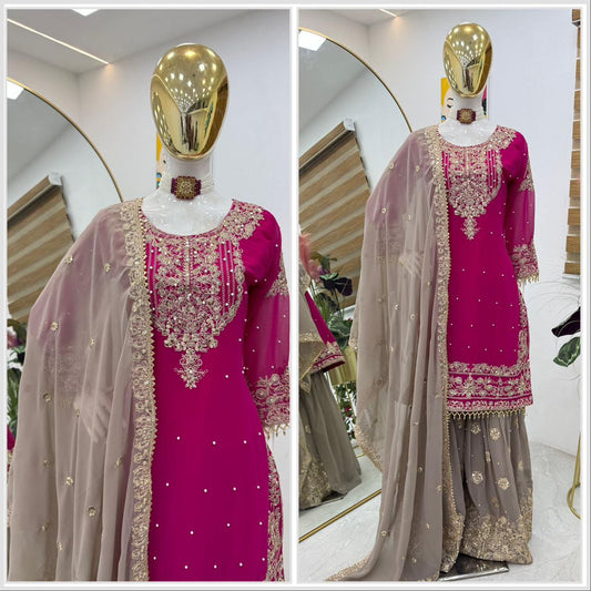 Decent Georgette Pink Color Sharara Suit
