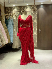 Red Color Heavy Work Party Wear Saree