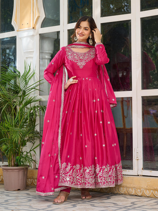 Flattering  Sequence Work Pink Color Gown