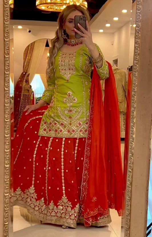 Glorious Green Georgette Sequence Work Sharara Suit