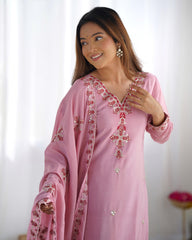 Stylish Pink Chinon Silk Sequence Work Anarkali Suit