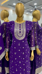 Elegant Embroidery Work Purple Color Salwar Suit