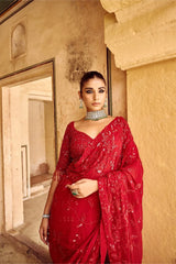 Luxuriant Red Color Georgette Embroidery Work Saree