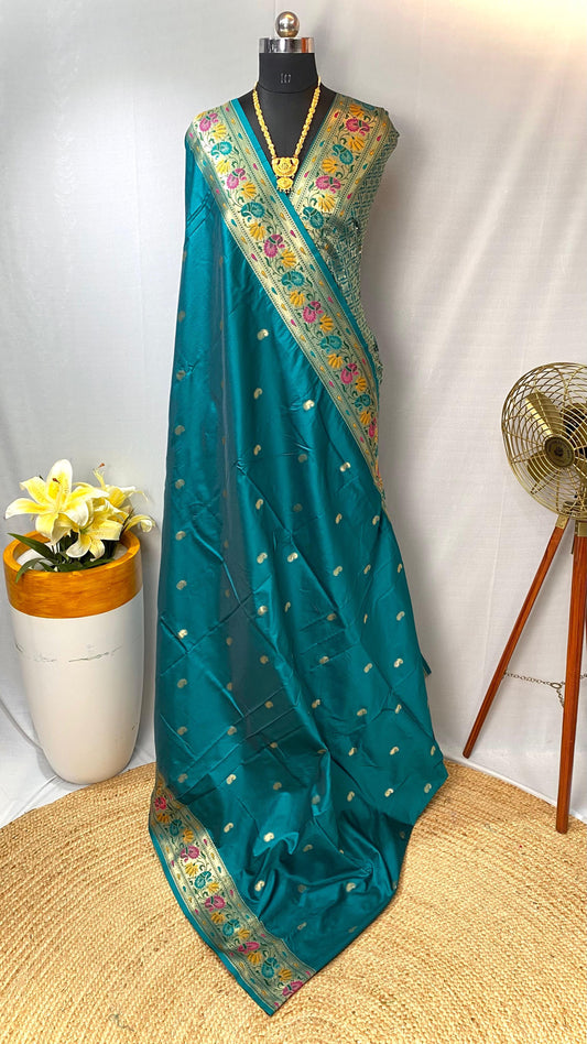 Gorgeous Paithani Silk Teal Blue Color Saree