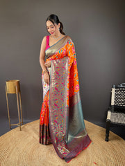 Gorgeous Silk Patola Weaving Orange Color Saree