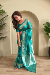 Festive Special Teal Green Color Silk Saree