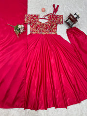 Designer Sequnce Work Red Color Grown With Dupatta