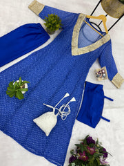 Printed Blue Color Georgette Captivating Suit Set