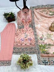 Peach Digital Printed Chinon Silk Palazzo Style Salwar Suit