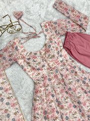 Flower Print Exclusive Fully Flair Pink Color Anarkali Suit