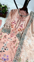 Peach Digital Printed Chinon Silk Palazzo Style Salwar Suit