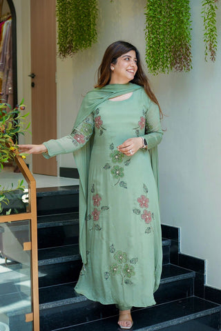 Exotic Green Color Digital Printed Anarkali Suit