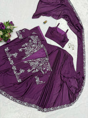 Wonderful Embroidery Work Wine Color Saree With Koti