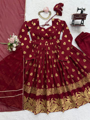 Attractive Maroon Jacquard Weaving Anarkali Suit