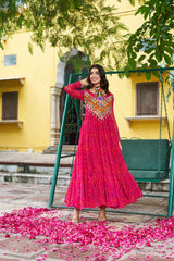 Navratri Festival Innovative Blue Georgette Kutchi Work Gown